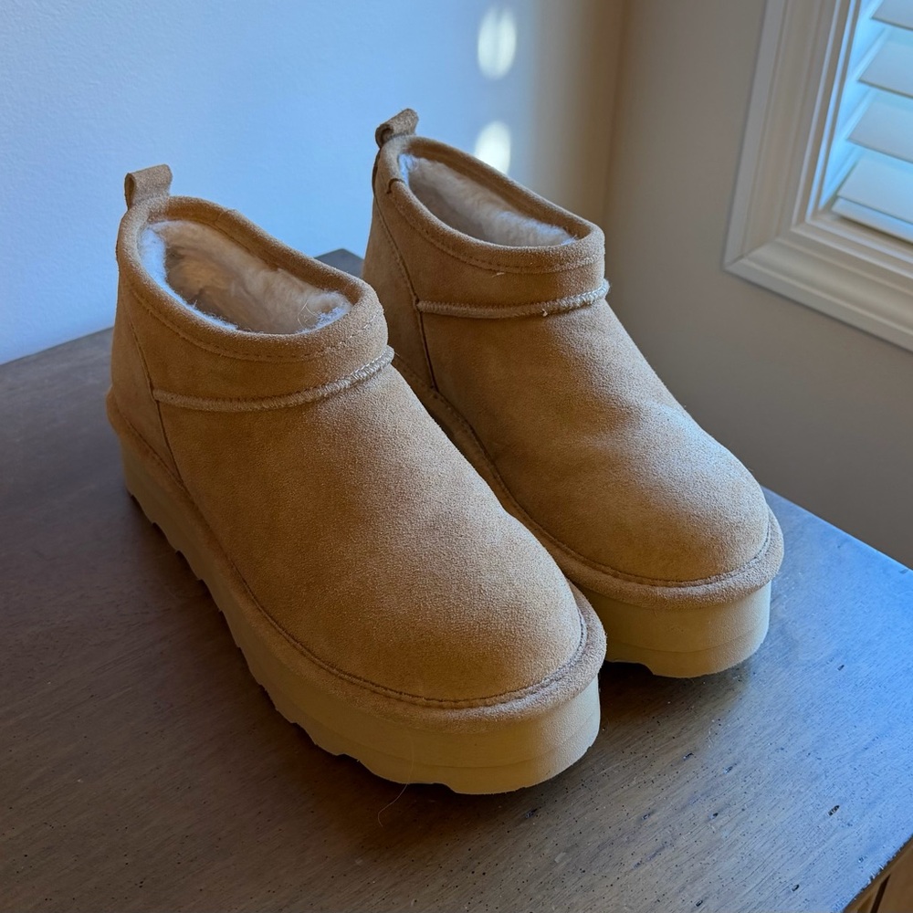BearPaw Tan Suede Slip-Ons